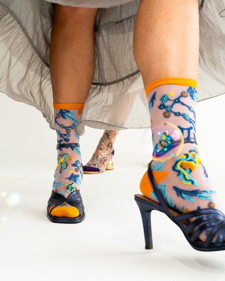 Sock Candy Gemini Zodiac Shimmer Sheer Crew Sock Sheer Socks Fashion Socks Zodiac Socks Gemini Socks socks with heels
