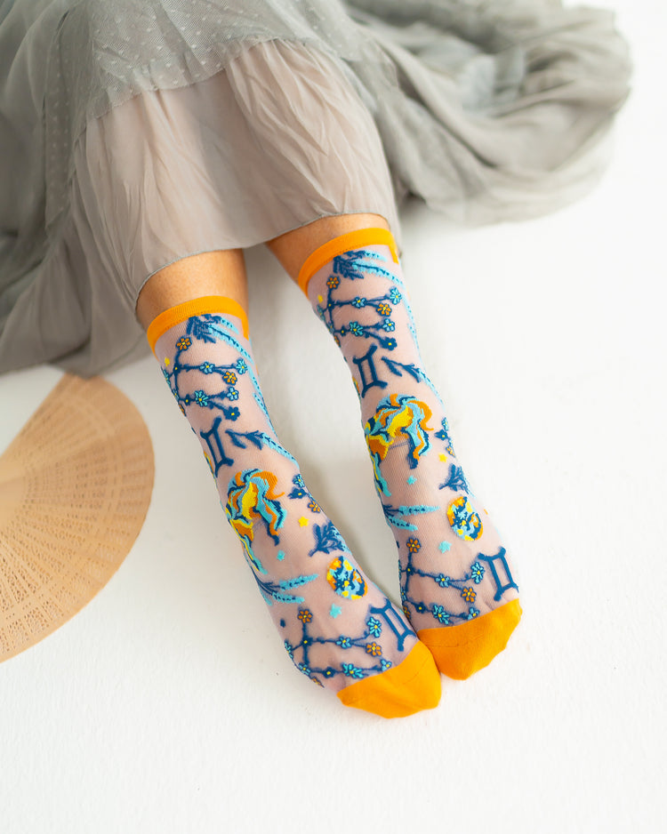 Sock Candy Gemini Zodiac Shimmer Sheer Crew Sock Sheer Socks Fashion Socks Zodiac Socks Gemini Socks