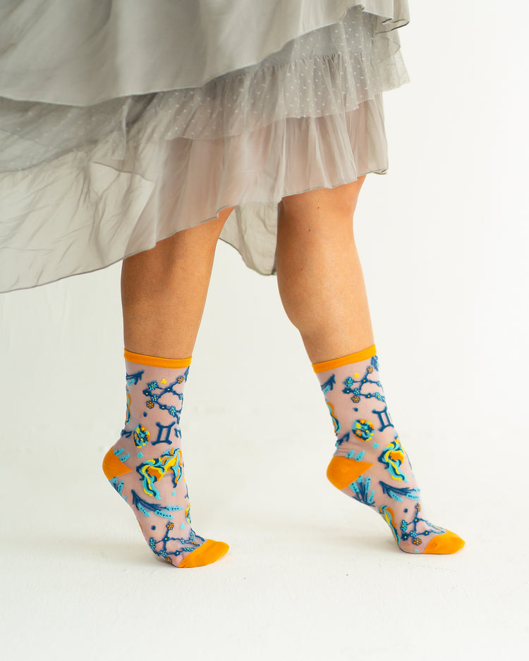 Sock Candy Gemini Zodiac Shimmer Sheer Crew Sock Sheer Socks Fashion Socks Zodiac Socks Gemini Socks