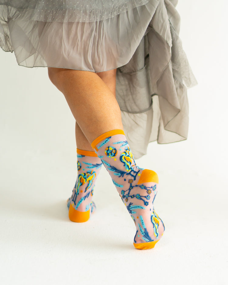 Sock Candy Gemini Zodiac Shimmer Sheer Crew Sock Sheer Socks Fashion Socks Zodiac Socks Gemini Socks