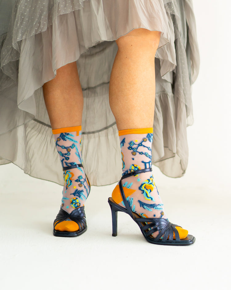 Sock Candy Gemini Zodiac Shimmer Sheer Crew Sock Sheer Socks Fashion Socks Zodiac Socks Gemini Socks socks with heels