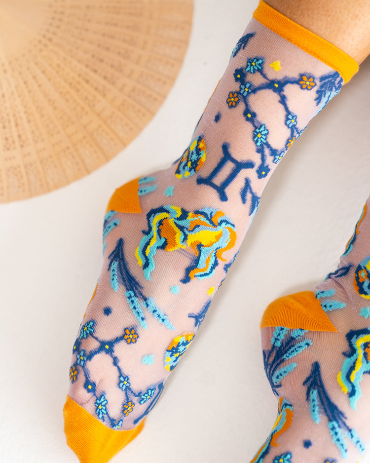 Sock Candy Gemini Zodiac Shimmer Sheer Crew Sock Sheer Socks Fashion Socks Zodiac Socks Gemini Socks