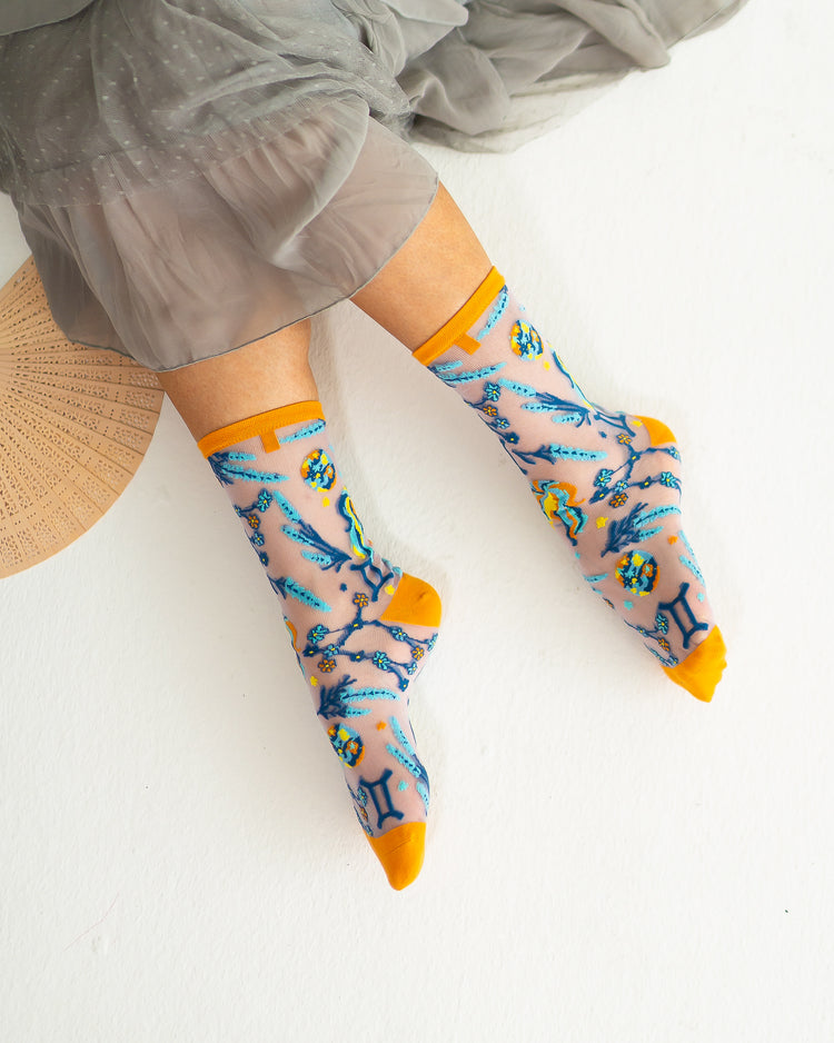 Sock Candy Gemini Zodiac Shimmer Sheer Crew Sock Sheer Socks Fashion Socks Zodiac Socks Gemini Socks