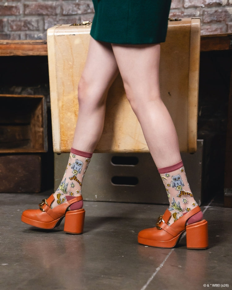 Sock Candy Harry Potter Back to Hogwarts Sheer Crew Sock Sheer Socks Fashion Socks Harry Potter Socks Hogwarts Socks Movie Socks socks with heels