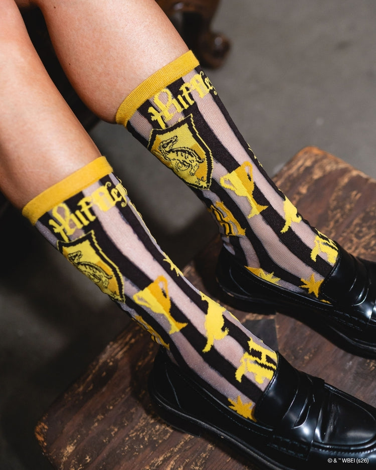 Sock Candy Harry Potter Hufflepuff Shimmer Sheer Mid High Sock Sheer Socks Fashion Socks Harry Potter Socks Hufflepuff Socks Movie Socks socks with loafers