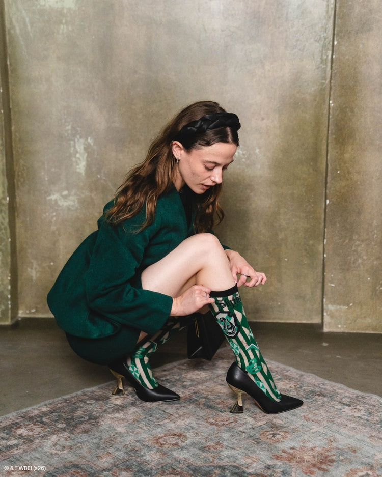 Sock Candy Harry Potter Slytherin Shimmer Sheer Mid High Sock Sheer Socks Fashion Socks Harry Potter Socks Slytherin Socks socks with heels