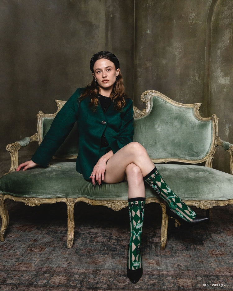 Sock Candy Harry Potter Slytherin Shimmer Sheer Mid High Sock Sheer Socks Fashion Socks Harry Potter Socks Slytherin Socks socks with heels