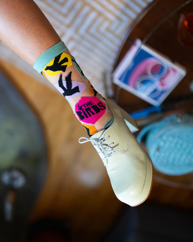 Sock Candy Hitchcock The Birds sheer crew sock fashion socks horror socks bird socks cute socks movie socks socks with heels