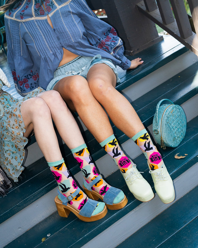 Sock Candy Hitchcock The Birds sheer crew sock fashion socks horror socks bird socks cute socks movie socks socks with heels