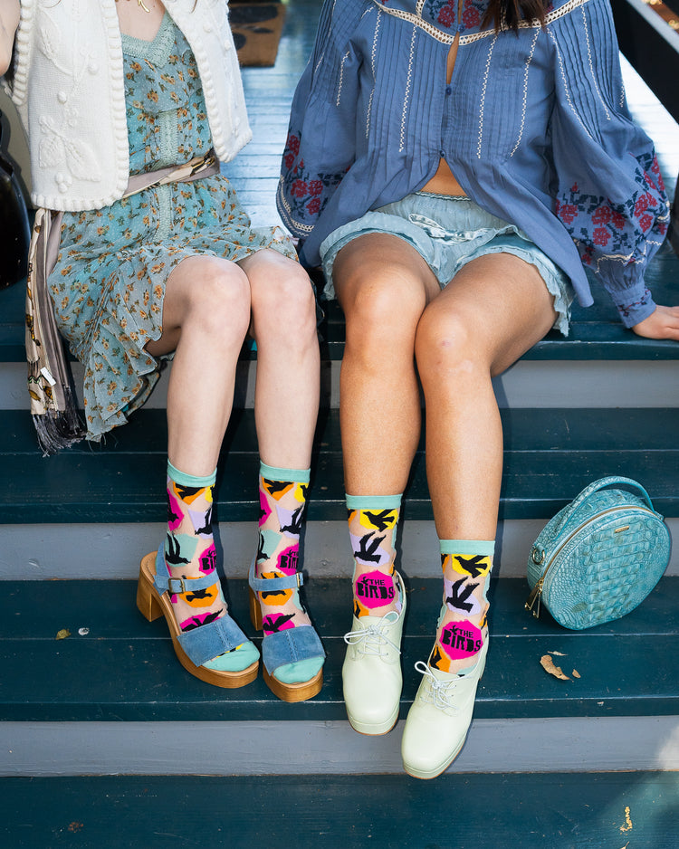 Sock Candy Hitchcock The Birds sheer crew sock fashion socks horror socks bird socks cute socks movie socks socks with heels