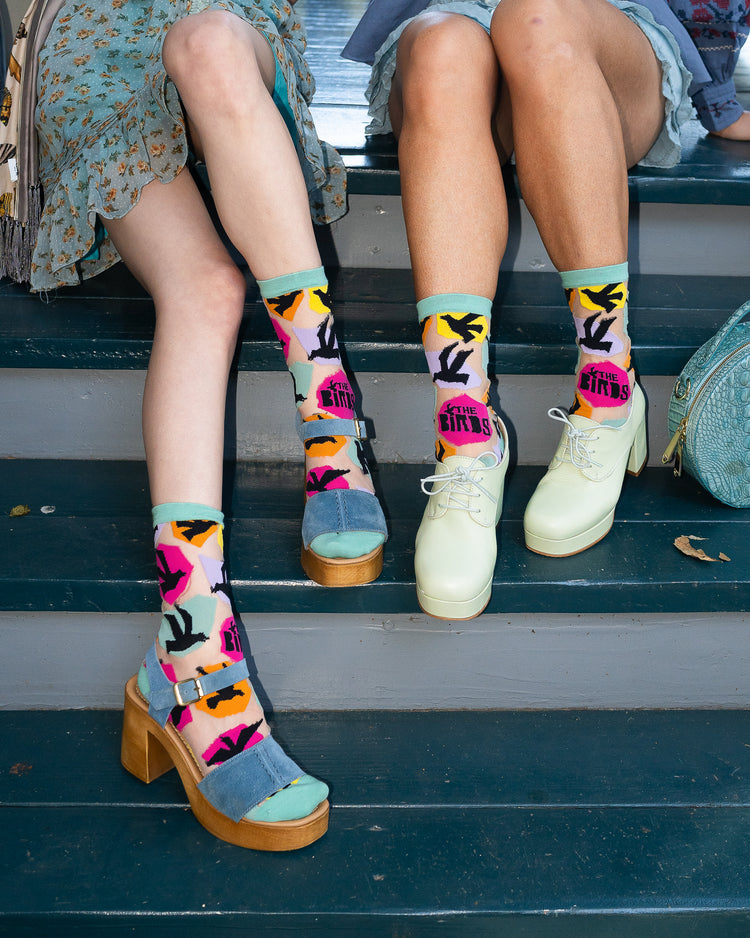 Sock Candy Hitchcock The Birds sheer crew sock fashion socks horror socks bird socks cute socks movie socks socks with heels