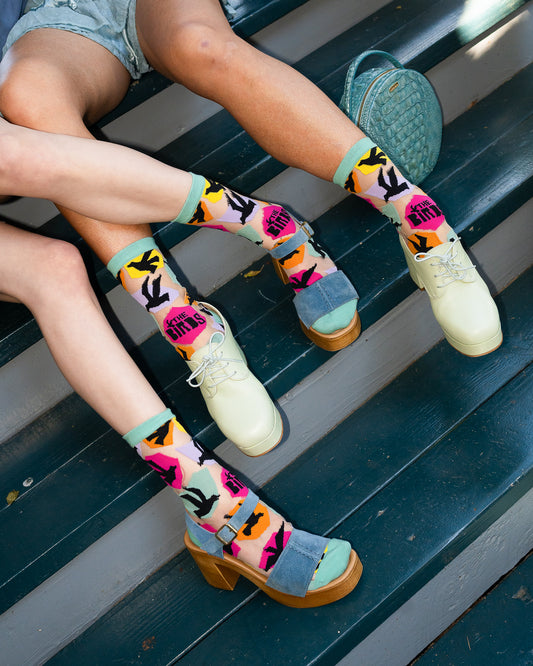 Sock Candy Hitchcock The Birds sheer crew sock fashion socks horror socks bird socks cute socks movie socks socks with heels