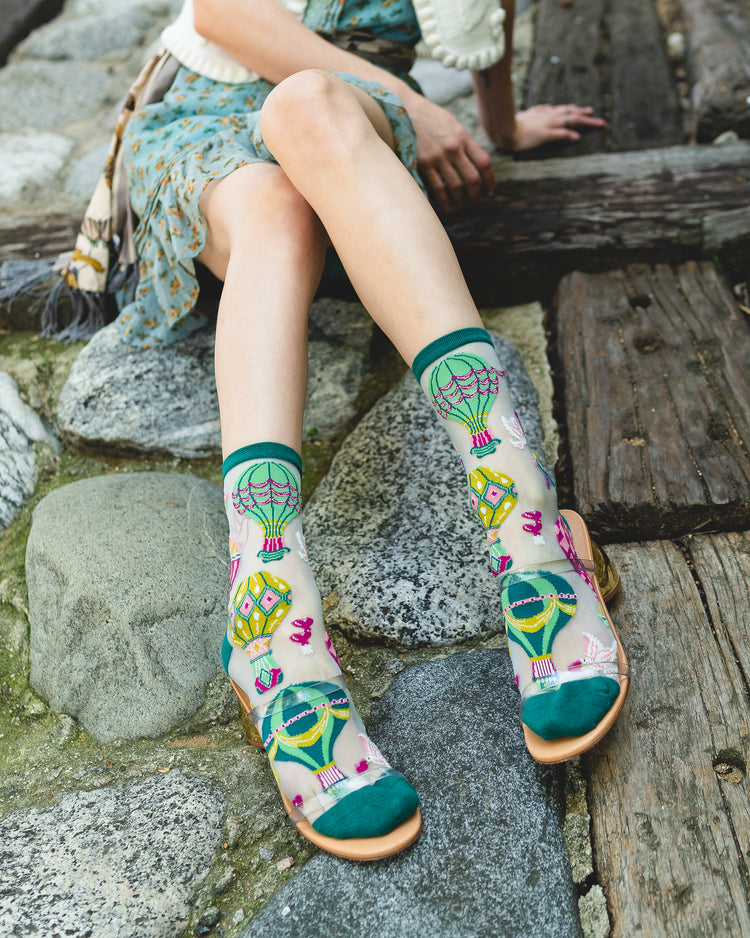 Sock Candy Hot Air Balloon Shimmer Sheer Crew Sock fashion socks sheer socks cute socks whimsical socks socks with heels