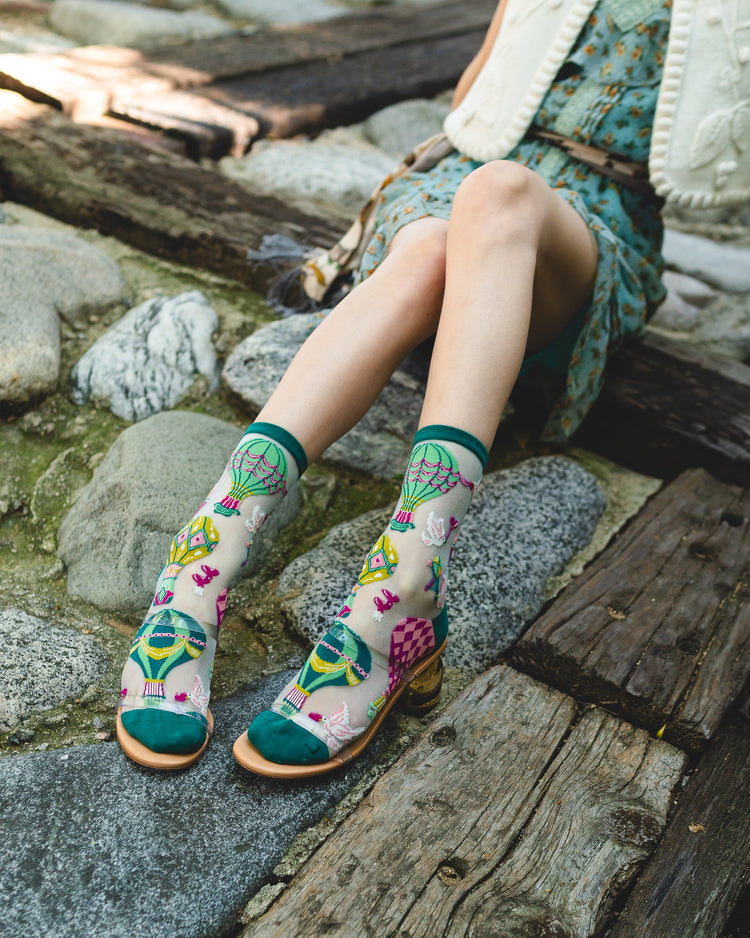 Sock Candy Hot Air Balloon Shimmer Sheer Crew Sock fashion socks sheer socks cute socks whimsical socks socks with heels