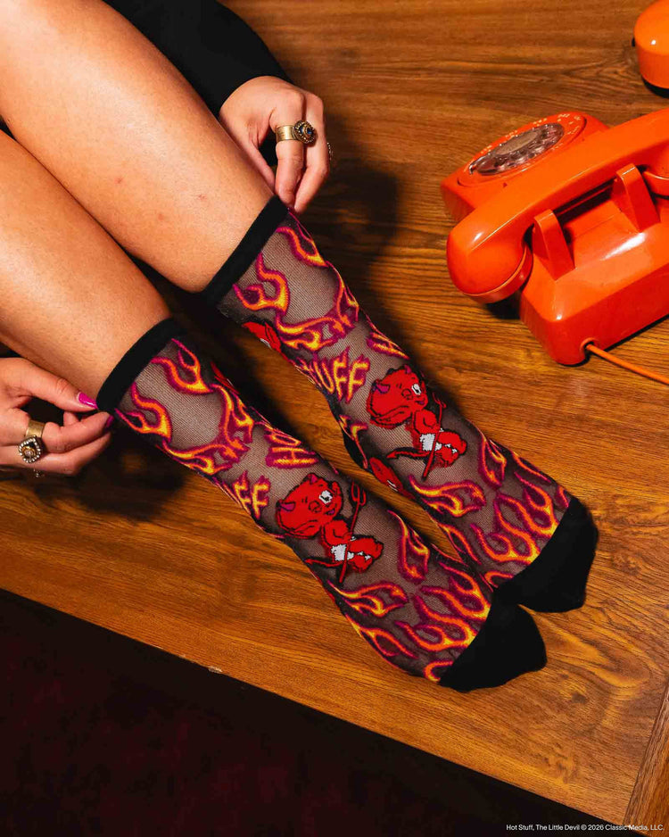 Sock Candy Hot Stuff Shimmer Sheer Crew Sock Sheer Socks Fashion Socks Cute Socks Halloween Socks Hot Stuff Socks Cute Halloween Socks