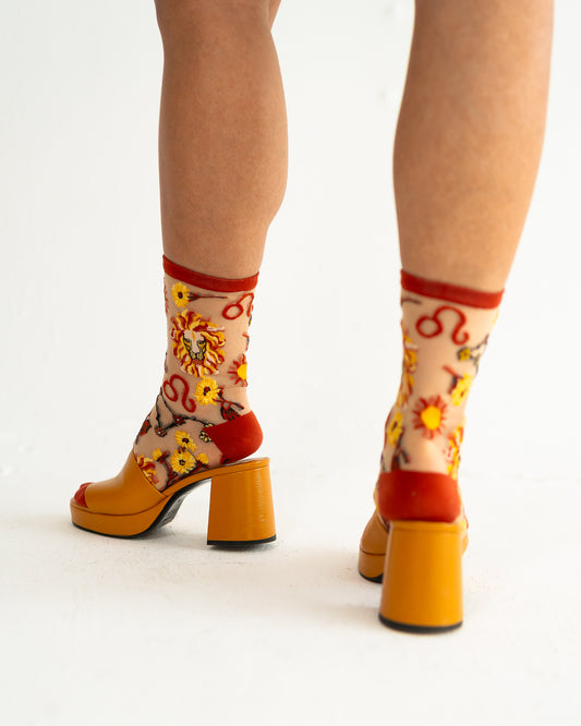 Sock Candy Leo Zodiac Shimmer Sheer Crew Sock Sheer Socks Fashion Socks Zodiac Socks Leo Socks socks with heels