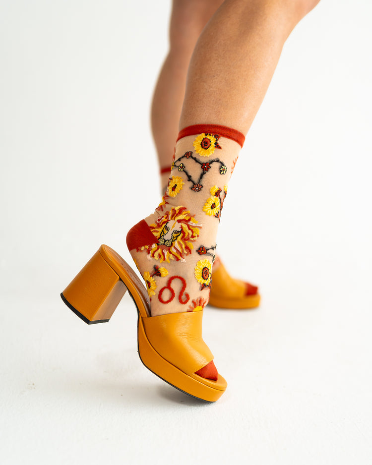 Sock Candy Leo Zodiac Shimmer Sheer Crew Sock Sheer Socks Fashion Socks Zodiac Socks Leo Socks socks with heels