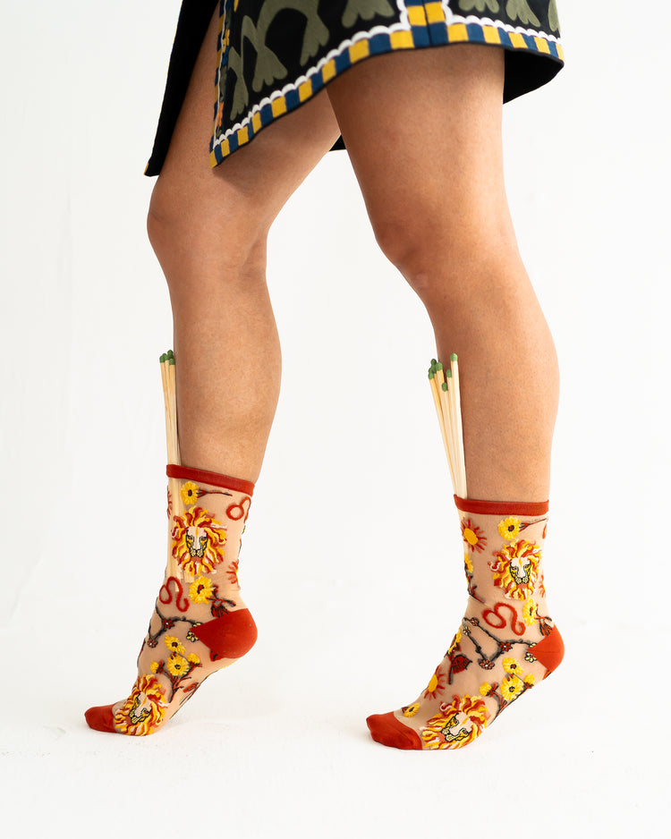 Sock Candy Leo Zodiac Shimmer Sheer Crew Sock Sheer Socks Fashion Socks Zodiac Socks Leo Socks