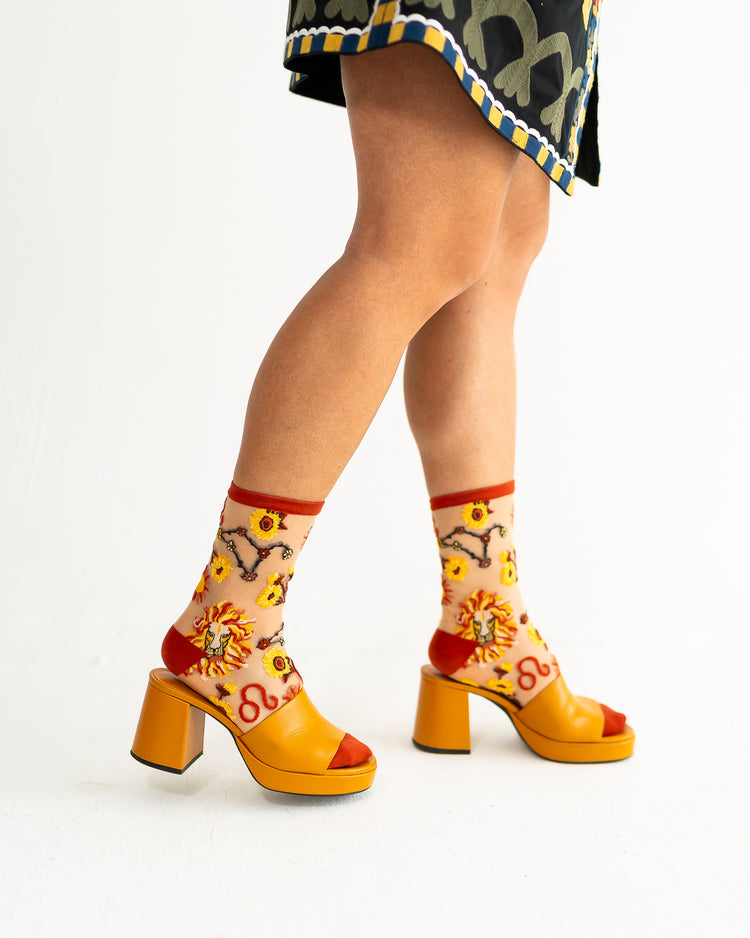 Sock Candy Leo Zodiac Shimmer Sheer Crew Sock Sheer Socks Fashion Socks Zodiac Socks Leo Socks socks with heels