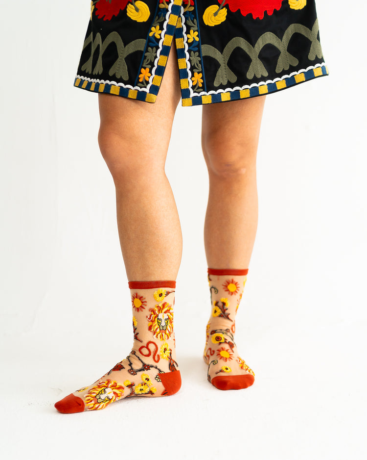 Sock Candy Leo Zodiac Shimmer Sheer Crew Sock Sheer Socks Fashion Socks Zodiac Socks Leo Socks