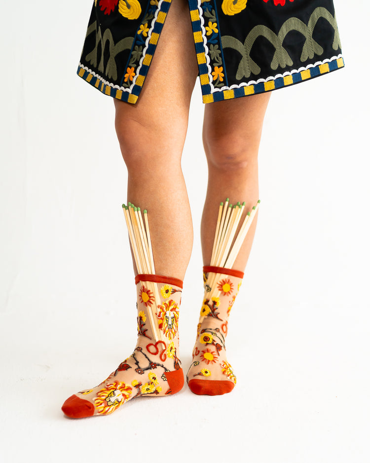 Sock Candy Leo Zodiac Shimmer Sheer Crew Sock Sheer Socks Fashion Socks Zodiac Socks Leo Socks 