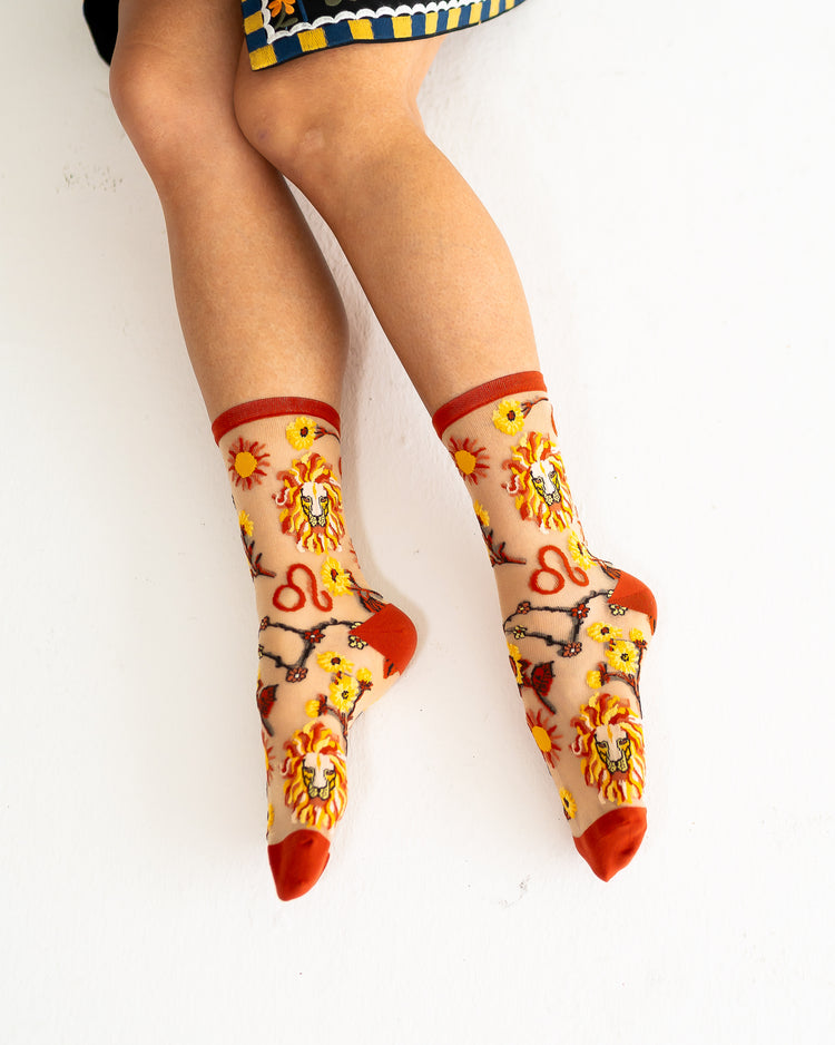 Sock Candy Leo Zodiac Shimmer Sheer Crew Sock Sheer Socks Fashion Socks Zodiac Socks Leo Socks