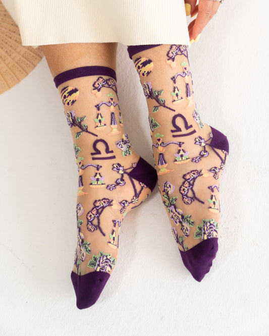 Sock Candy Libra Zodiac Sheer Crew Sock Sheer Socks Fashion Socks Zodiac Socks Libra Socks
