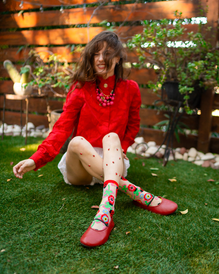 Sock Candy Lucky Ladybug Sheer Crew Sock sheer socks fashion socks cute socks whimsical socks socks with flats