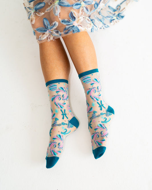 Sock Candy Pisces Zodiac Shimmer Sheer Crew Sock Sheer Socks Fashion Socks Zodiac Socks Pisces Socks Water Sign Socks