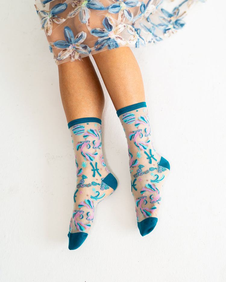 Sock Candy Pisces Zodiac Shimmer Sheer Crew Sock Sheer Socks Fashion Socks Zodiac Socks Pisces Socks Water Sign Socks