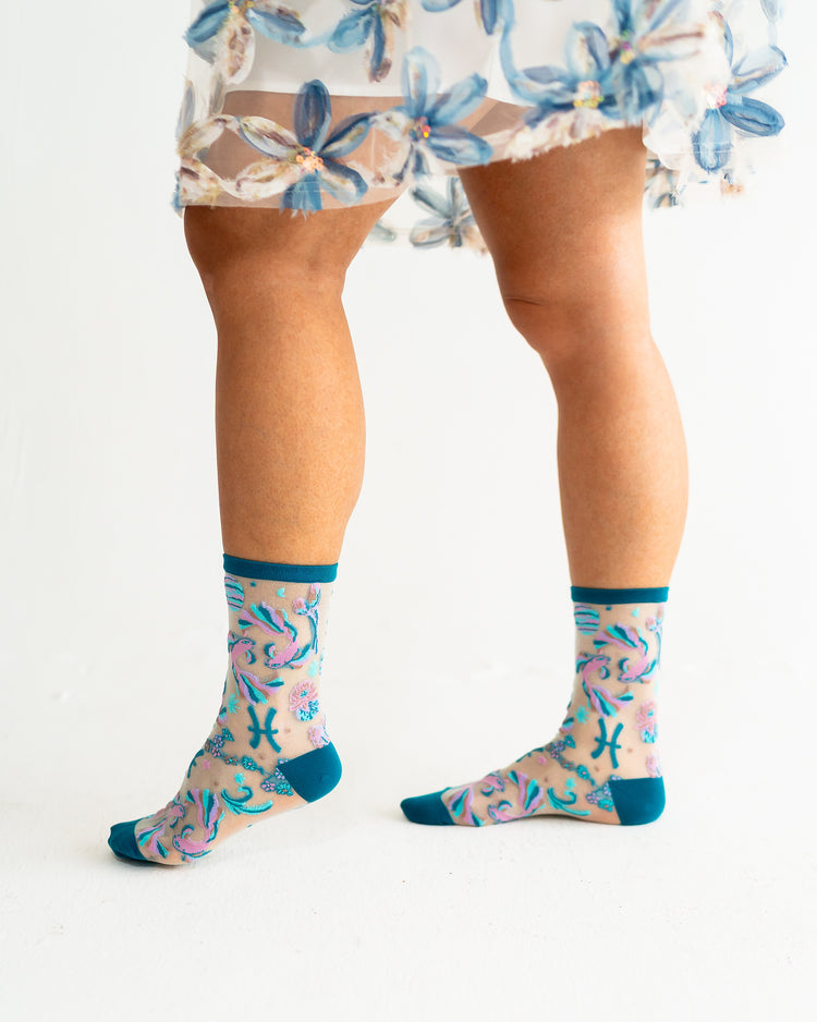 Sock Candy Pisces Zodiac Shimmer Sheer Crew Sock Sheer Socks Fashion Socks Zodiac Socks Pisces Socks Water Sign Socks