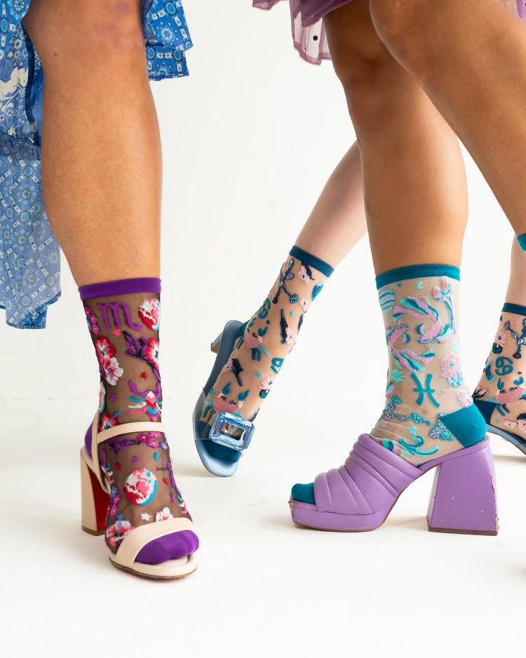 Sock Candy Pisces Zodiac Shimmer Sheer Crew Sock Sheer Socks Fashion Socks Zodiac Socks Pisces Socks Water Sign Socks socks with heels