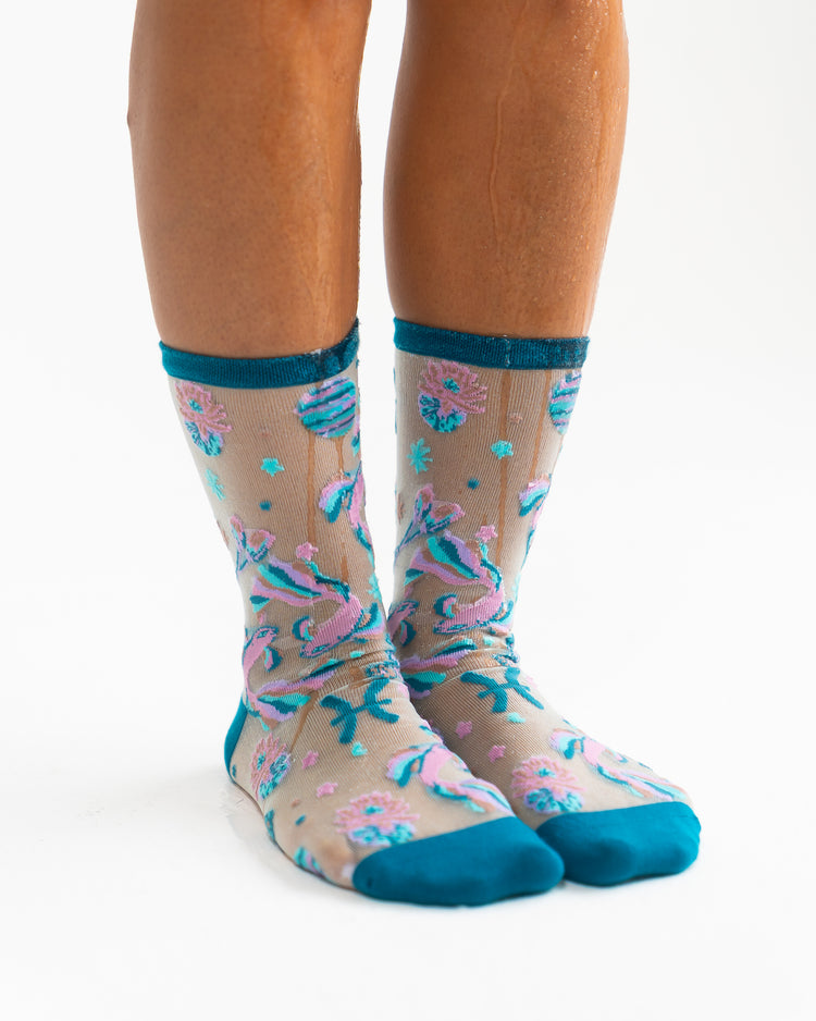 Sock Candy Pisces Zodiac Shimmer Sheer Crew Sock Sheer Socks Fashion Socks Zodiac Socks Pisces Socks Water Sign Socks