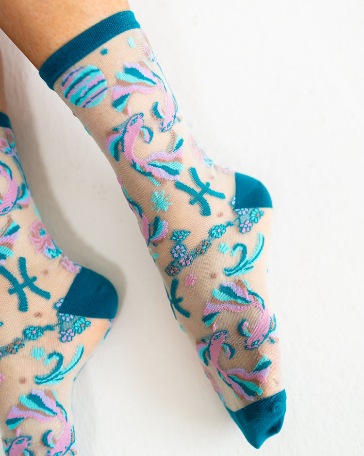 Sock Candy Pisces Zodiac Shimmer Sheer Crew Sock Sheer Socks Fashion Socks Zodiac Socks Pisces Socks Water Sign Socks