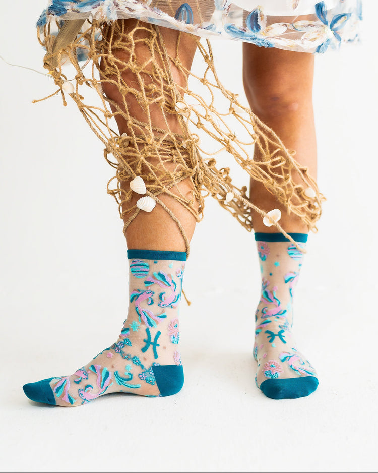 Sock Candy Pisces Zodiac Shimmer Sheer Crew Sock Sheer Socks Fashion Socks Zodiac Socks Pisces Socks Water Sign Socks