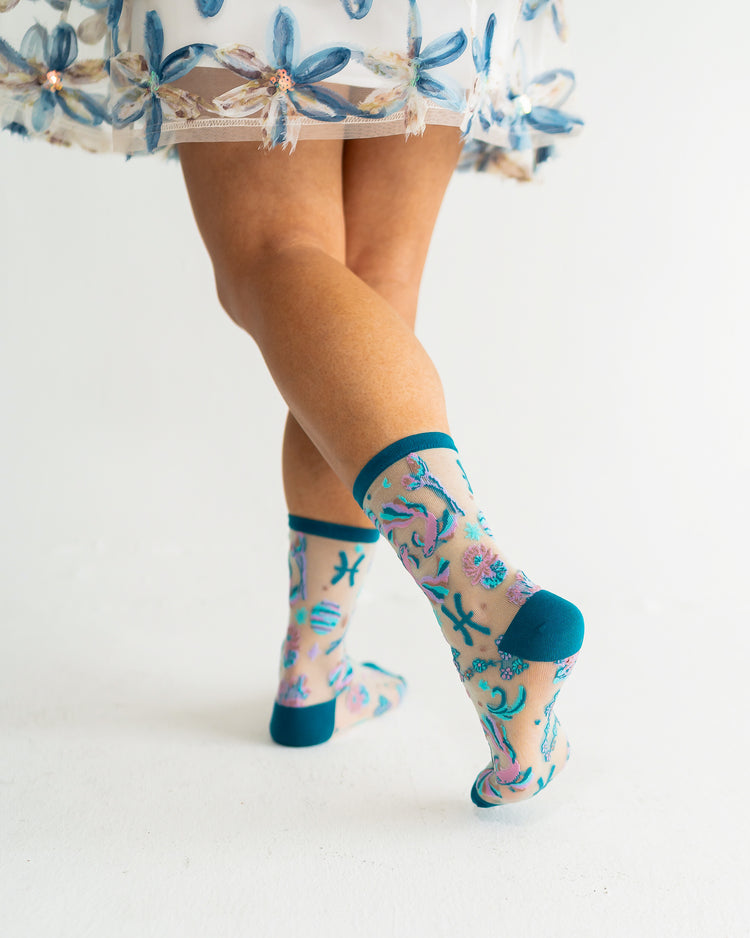Sock Candy Pisces Zodiac Shimmer Sheer Crew Sock Sheer Socks Fashion Socks Zodiac Socks Pisces Socks Water Sign Socks