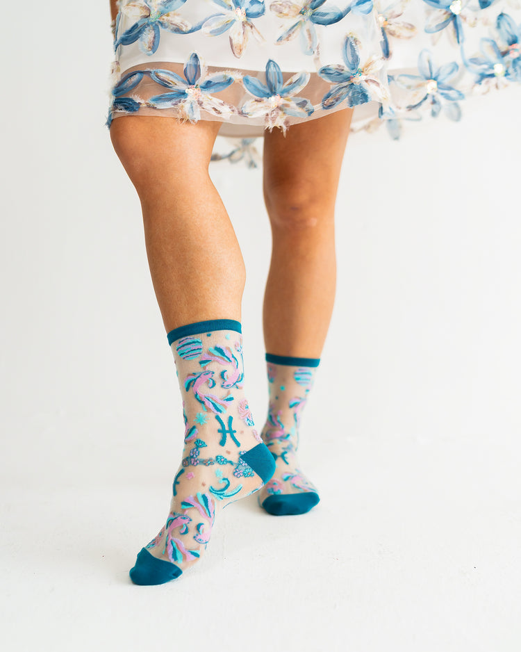 Sock Candy Pisces Zodiac Shimmer Sheer Crew Sock Sheer Socks Fashion Socks Zodiac Socks Pisces Socks Water Sign Socks