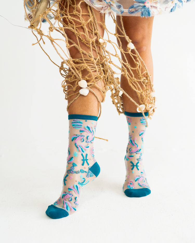 Sock Candy Pisces Zodiac Shimmer Sheer Crew Sock Sheer Socks Fashion Socks Zodiac Socks Pisces Socks Water Sign Socks