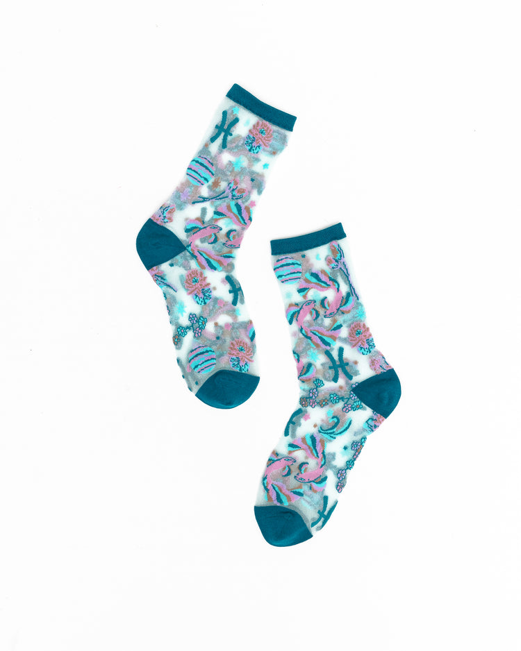 Sock Candy Pisces Zodiac Shimmer Sheer Crew Sock Sheer Socks Fashion Socks Zodiac Socks Pisces Socks Water Sign Socks gift ideas