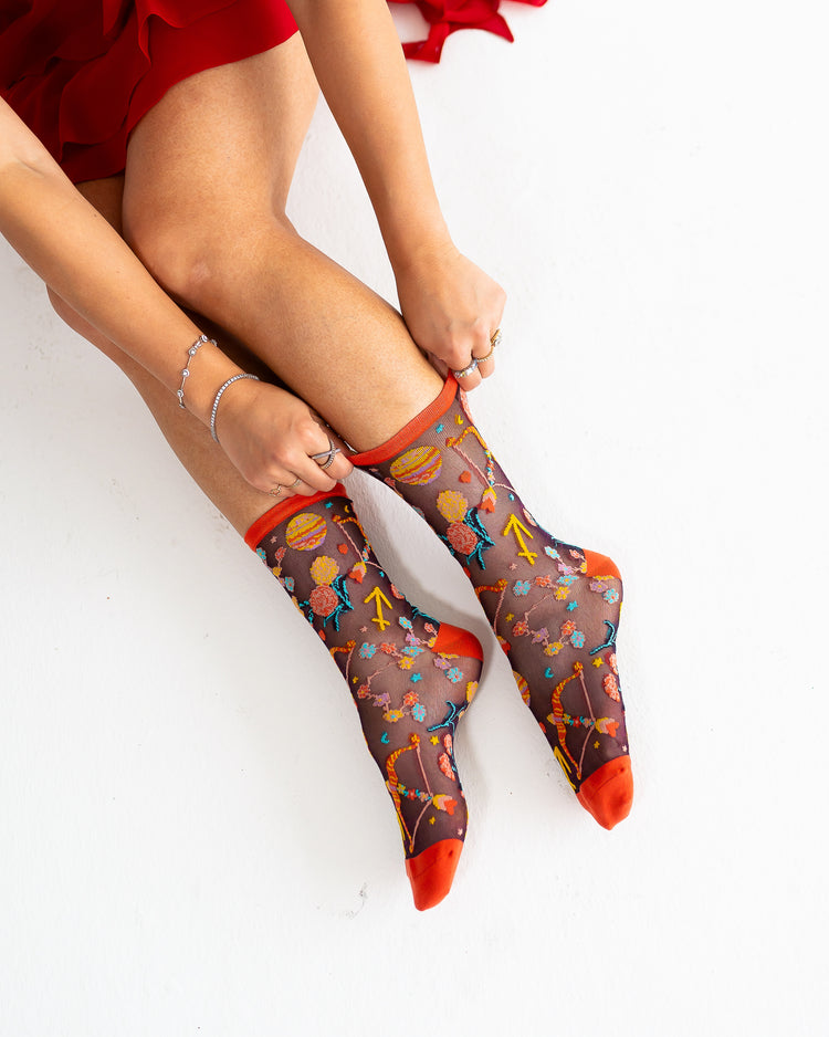 Sock Candy Sagittarius Zodiac Shimmer Sheer Crew Sock Sheer Socks Fashion Socks Zodiac Socks Sagittarius Socks Fire Sign Socks
