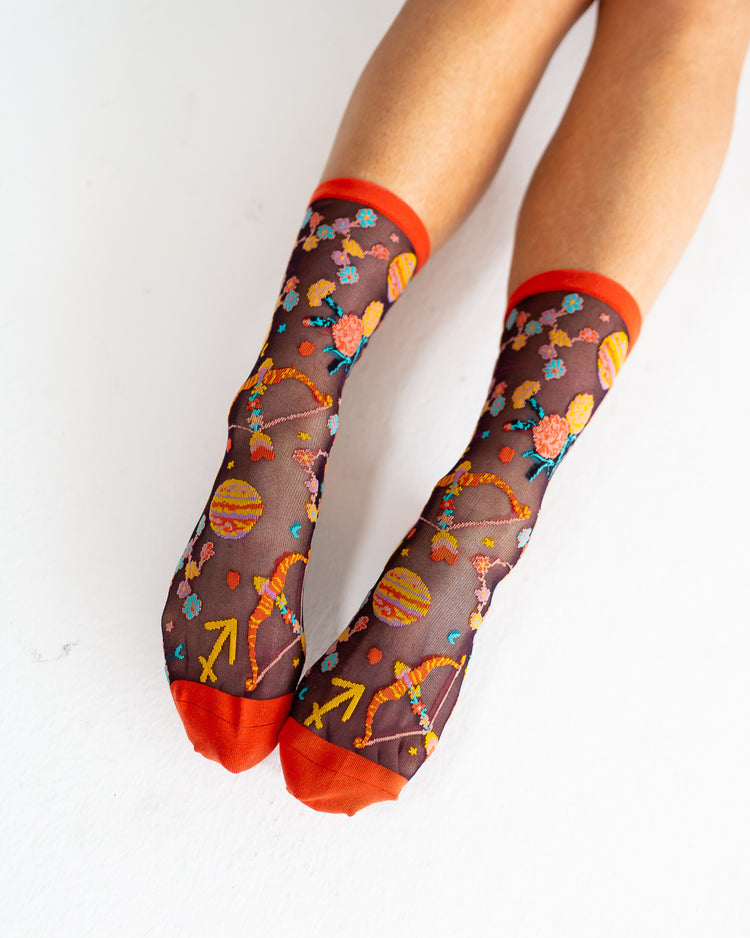 Sock Candy Sagittarius Zodiac Shimmer Sheer Crew Sock Sheer Socks Fashion Socks Zodiac Socks Sagittarius Socks Fire Sign Socks