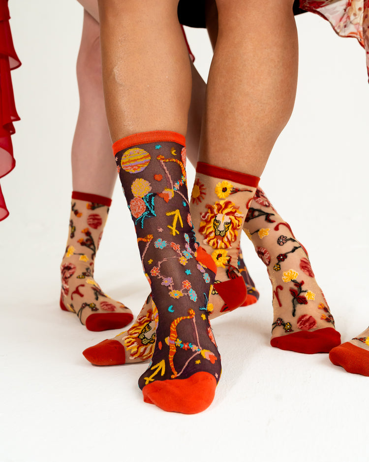Sock Candy Sagittarius Zodiac Shimmer Sheer Crew Sock Sheer Socks Fashion Socks Zodiac Socks Sagittarius Socks Fire Sign Socks