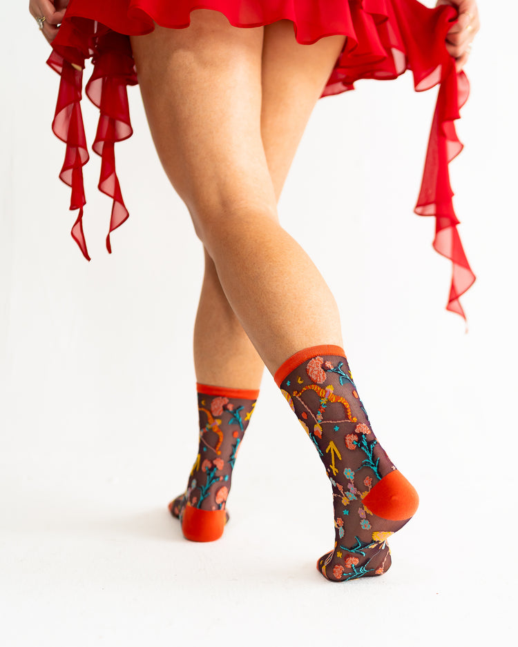 Sock Candy Sagittarius Zodiac Shimmer Sheer Crew Sock Sheer Socks Fashion Socks Zodiac Socks Sagittarius Socks Fire Sign Socks