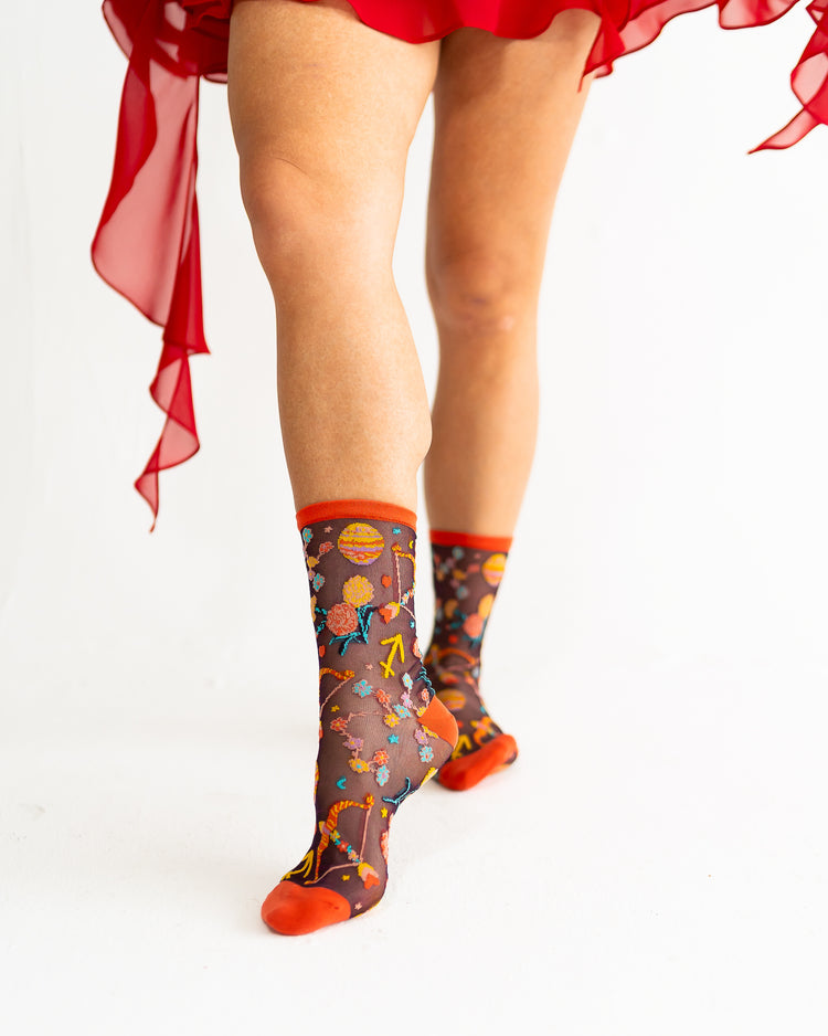 Sock Candy Sagittarius Zodiac Shimmer Sheer Crew Sock Sheer Socks Fashion Socks Zodiac Socks Sagittarius Socks Fire Sign Socks