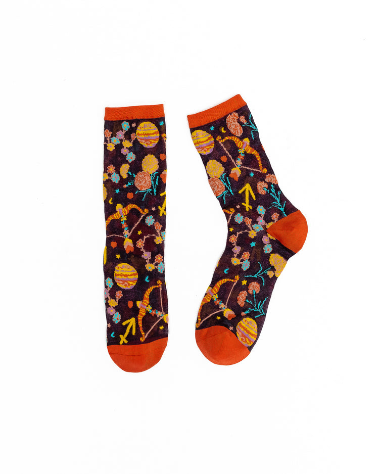 Sock Candy Sagittarius Zodiac Shimmer Sheer Crew Sock Sheer Socks Fashion Socks Zodiac Socks Sagittarius Socks Fire Sign Socks