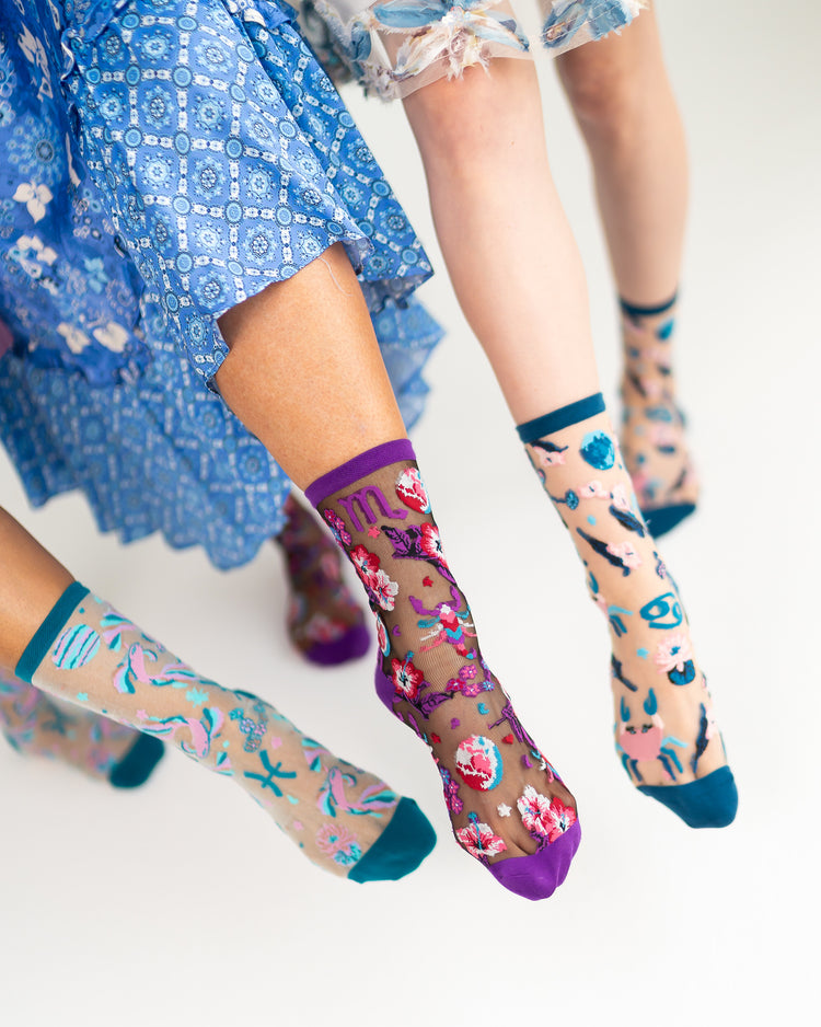 Sock Candy Scorpio Zodiac Black Sheer Crew Sock Sheer Socks Fashion Socks Zodiac Socks Scorpio Socks Water Sign Socks Zodiac Gifts Zodiac Sign Socks