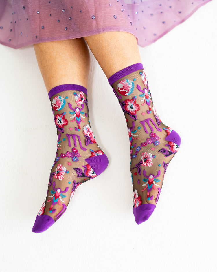 Sock Candy Scorpio Zodiac Black Sheer Crew Sock Sheer Socks Fashion Socks Zodiac Socks Scorpio Socks Water Sign Socks Zodiac Gifts Zodiac Sign Socks