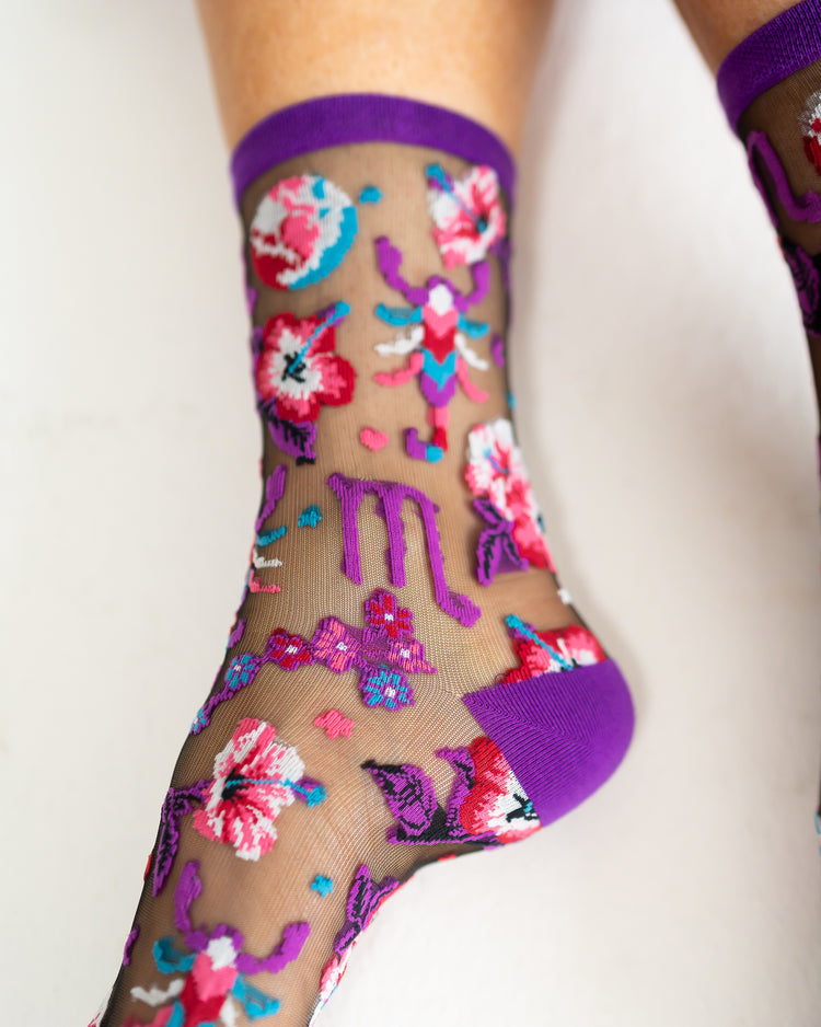 Sock Candy Scorpio Zodiac Black Sheer Crew Sock Sheer Socks Fashion Socks Zodiac Socks Scorpio Socks Water Sign Socks Zodiac Gifts Zodiac Sign Socks