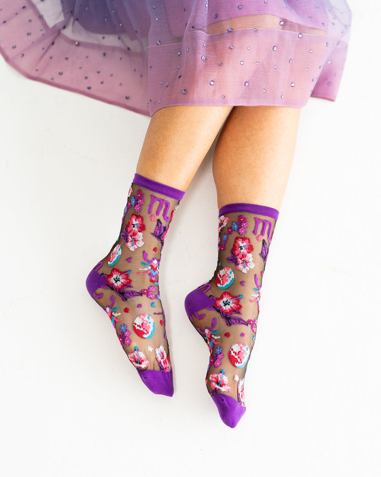 Sock Candy Scorpio Zodiac Black Sheer Crew Sock Sheer Socks Fashion Socks Zodiac Socks Scorpio Socks Water Sign Socks Zodiac Gifts Zodiac Sign Socks