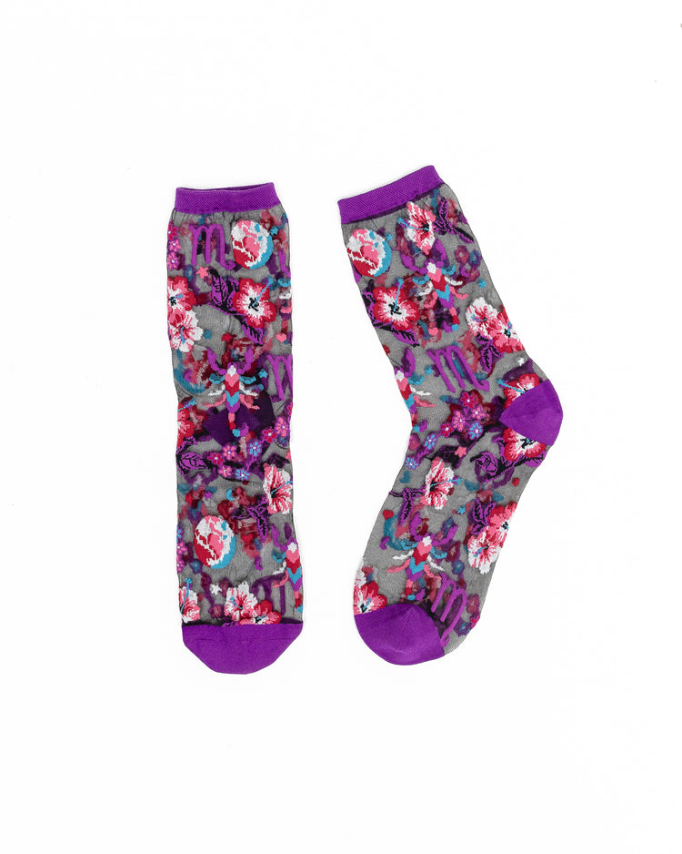 Sock Candy Scorpio Zodiac Black Sheer Crew Sock Sheer Socks Fashion Socks Zodiac Socks Scorpio Socks Water Sign Socks Zodiac Gifts Zodiac Sign Socks gift ideas